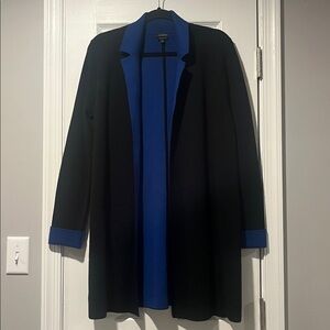 Talbots Open Front Cardigan Jacket Black & Royal Blue woman’s medium merino wool